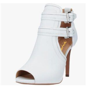 XYD White Peep Toe Sandal Ankle Booties Dual Buckled Straps Stiletto Heels Shoes